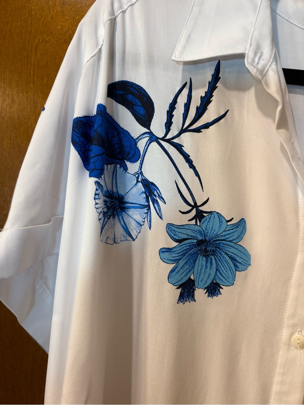 Jane and Delancey White Button-Down Shirt with Blue Floral Print